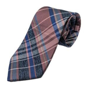 PRONTO UOMO Men's 100% Silk Necktie Designer Plaid Pink Blue Narrow Stylish